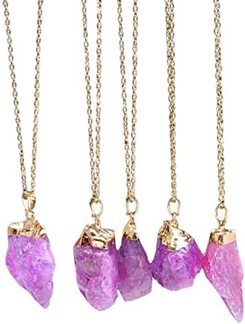 Gergory 5PCS Natural Crystal Stone Pendant Necklace With 22" Golden Plated Brass Chain (09)