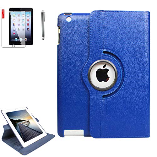 NEWQIANG iPad Case 6th Generation with Bonus Screen Protector and Stylus - iPad 9.7 inch Air1 2018 2017 Case Cover - 360 Degree Rotating Stand, Auto Sleep Wake - A1822 A1823 (A6 - Blue)