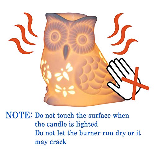 Singeek Owl Ceramic Tealight Holder and Wax Melt Warmer,Essential Oil Burner Candle Aroma Diffuser for Spa Yoga Meditation