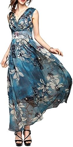 TIANJM Women Flower Prom Party Tunic Long Cocktail Beach Dress Blue M Pretty