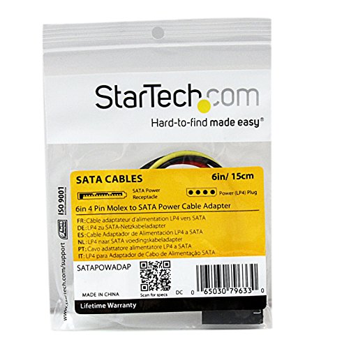 StarTech 6in 4 Pin Molex to SATA Power Cable Adapter (SATAPOWADAP)