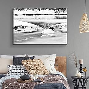 Floating Framed Canvas Wall Art for Living Room, Bedroom Black and White Water Canvas Prints for Home Decoration Ready to Hang - 16x24 inches