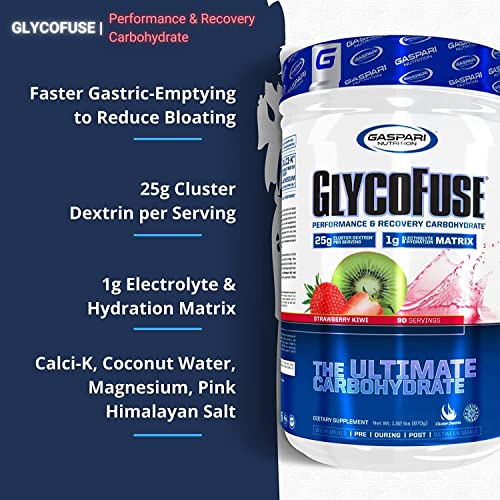 Gaspari Nutrition Glycofuse: Performance and Recovery Carbohydrate, 25g Cluster Dextrin and 1g Electrolyte and Hydration Matrix (Strawberry Kiwi, 30 Servings)