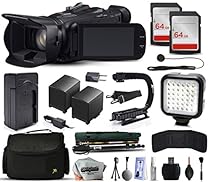 Canon XA20 Professional Camcorder Video Camera + 128GB Memory + Charger with Car/Euro Adapter + Action Stabilizer + LED Night Light + Cap Keeper + Large Case + Monopod + Dust Cleaning Kit + More