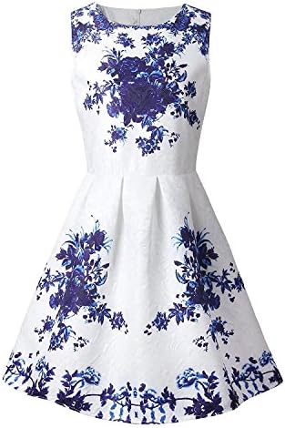 Girl's Fashion Sleeveless Vintage Floral Print Cute A Line Pleated Dress, 4#color, 10-11 Years