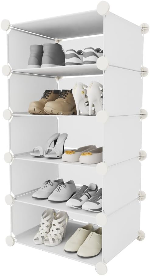 Inxact Shoe Rack Storage Solution Diy 3-6 Tier, White (5-tier)