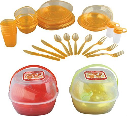 Kriya Enterprises Plastic Tableware Suite Dinner Plates Basket (Multicolour) - Set of 36 Pieces