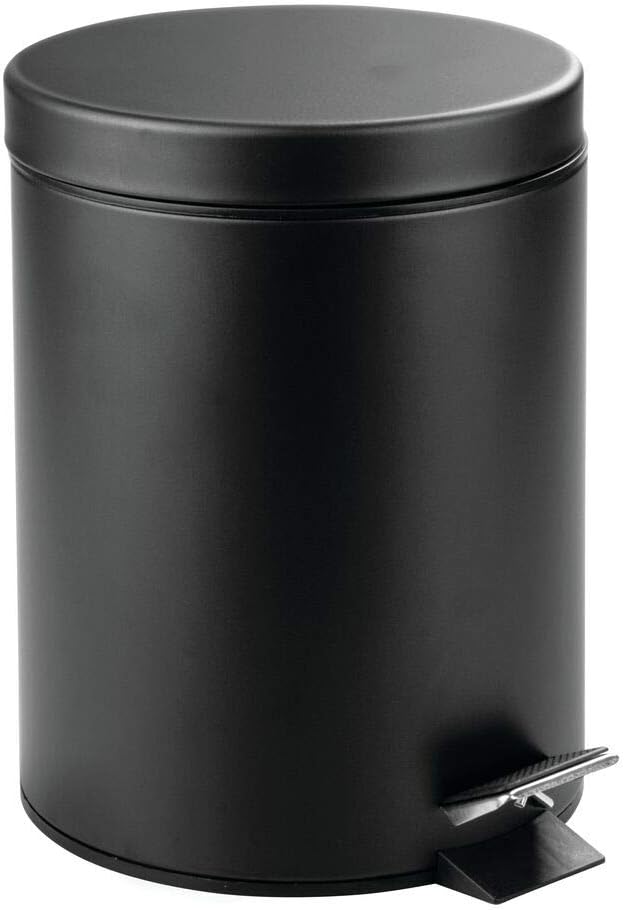 mDesign Pedal Bin, Metal Waste Bin with Pedal, Lid and Plastic Bucket Insert, Perfect for Bathroom Kitchen, and Office