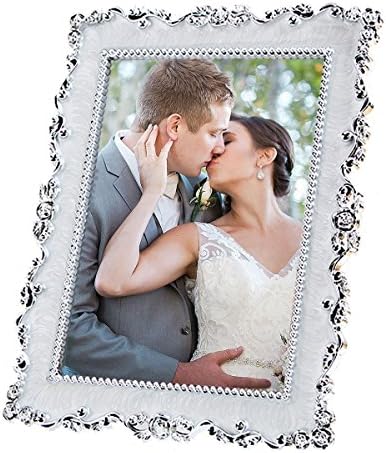 Giftmon White &amp; Silver Color Jewel Pattern 5x7 Picture Frame By PVC Panel Glass Pane With Easel/Vertical as well as Horizontal Display for Baby, Wedding, Portrait 5x7 Photo Frame (Option 1)