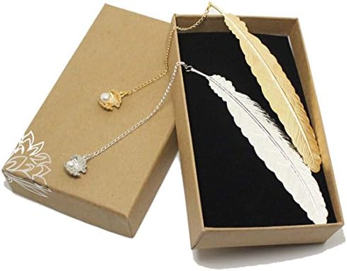 HNstar 2pcs Classical Exquisite Feather Metal Bookmarks (Golden Shell + Silver Shell)