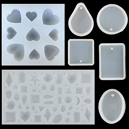 WarmShine 7 Set Pendant Jewellery Molds Set Silicone Resin Mould with Hanging Hole for DIY Jewelry Craft Making