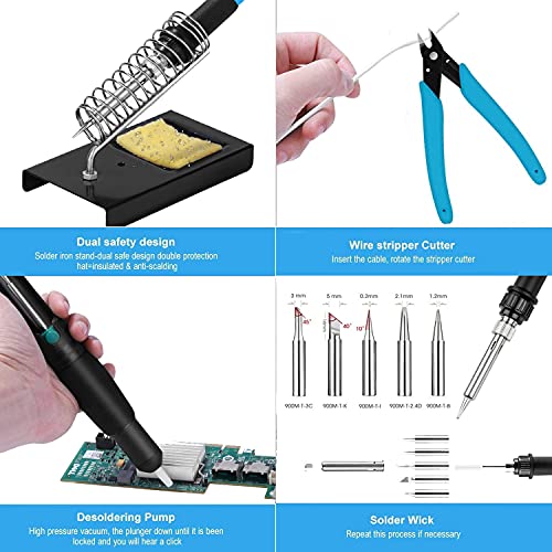 Soldering Iron Kit, SREMTCH 60W 220V Welding Tool Adjustable Temperature, Digital Multimeter, Soldering Iron Tips, Desoldering Pump