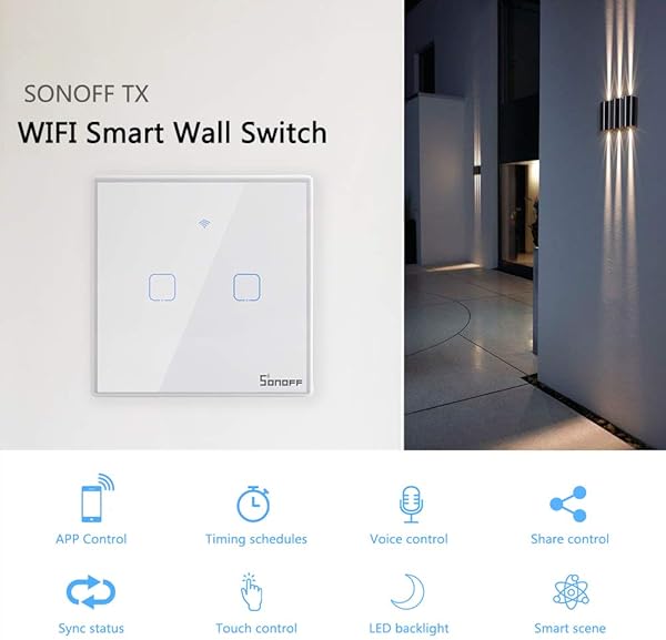 T2 Smart Switch WiFi Interruptor de Luz de Pared 2 Gang Wifi Interruptor Inteligente Soporte 433 RF y Control Remote de APP y Voz para Amazon Echo Echo Dot Amazon Tap Google Nest y IFTTT
