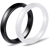 Two-Pack, 3mm Black White Polished Ceramic Wedding Band Stackable Ring Enhancer