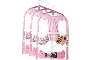 CEMGYIUK Clear Kids Dance Costume Garment Bag(3 Pack)Garment Bag 35 Inch for Dance Competitions,Foldable Travel Hanging Clothes Storage with Full Zipper, Plastic Dance Costume Recital Storage Bag for Children