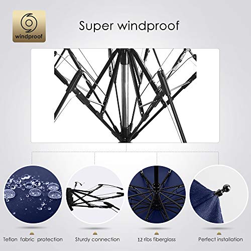 Wsky 12 Ribs Inverted Umbrella Windproof Automatic Folding Umbrella Teflon Coating Canopy Reverse Umbrella Portable Travel Umbrella Blue