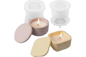 LSLEVA Storage Box with Lids Candle Jar Molds Set, Creative Silicone Candle Vessels Pot Molds, Concrete Round Stripe with Cover Bottle Making Moulds for Storage Candle Holder (N-Round+Square)