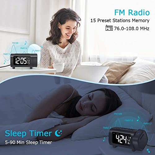 LIORQUE Projection Alarm Clock for Bedroom, Radio Alarm Clock with