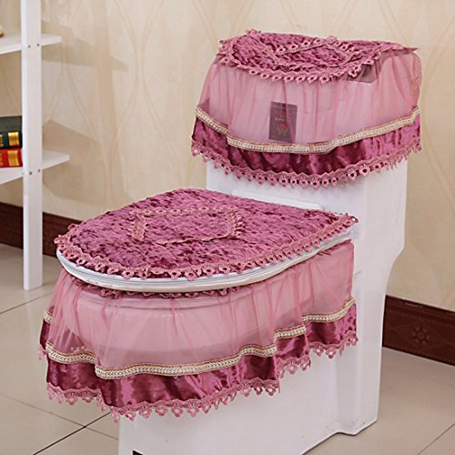 Freahap Toilet Cover Set Lace Bathroom Decor Tank Cover Toilet Lid Cover Toilet Seat Cover Purple