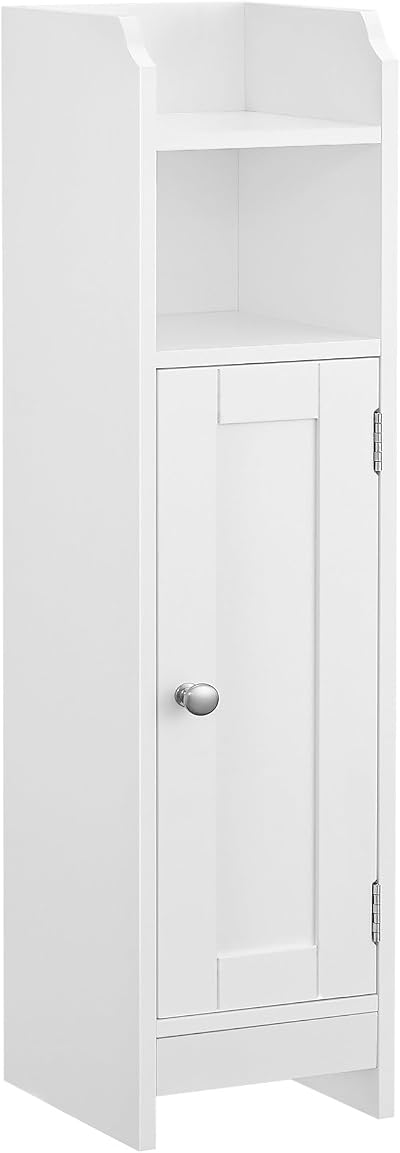 VASAGLE Slim Bathroom Floor Storage Cabinet with Door and Shelves White