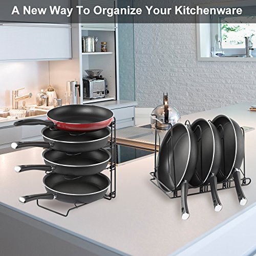 Adjustable Pot Organizer Rack, Gusgu 4-tier Cookware Pots & Pans Organizer Foldable Kitchen Cabinet Pantry Pan And Pot Lid Organizer Rack Holder For 8 9 10 11 12 Inch Cookware.(Black) - Thumbnail 3