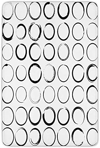 Bathroom Bath Rug Kitchen Floor Mat Carpet,Black and White,Circles with Brush Stroke Effects Artistic Hand Drawn Grunge Style Design,Black White,Flannel Microfiber Non-slip Soft Absorbent