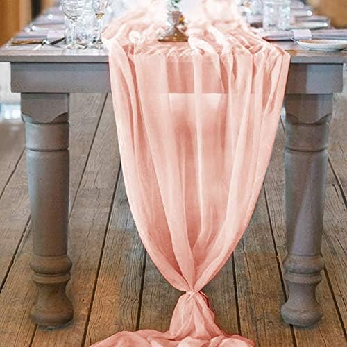 Mixsuperstore Light Peach Chiffon Table Runner 29x122 Inches Romantic Wedding Runner Sheer Bridal Party Decorations