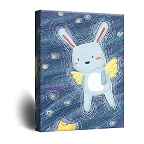 Cute Cartoon Animals Canvas Wall Art - A Rabbit Angel - Giclee Print Gallery Wrap Kid