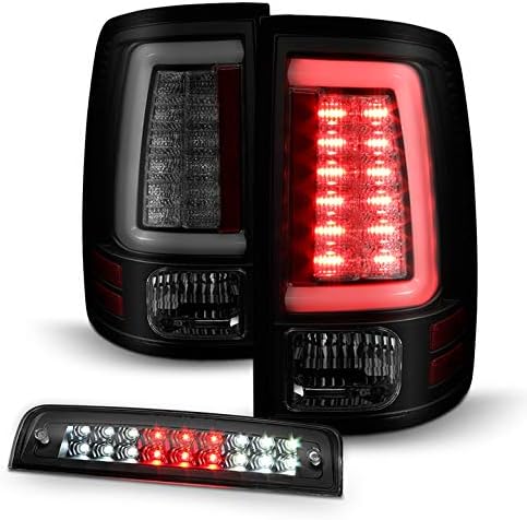 AVENN 2010-2018 RAM Black Smoked Lens LED Tail Lights w/Fiber-Optic-Tube + 3rd Brake Light Pair L+R 11 12 13 14 15 16 17