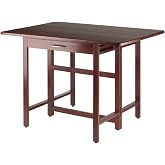 Furnifact Walnut Folding Dining Table &ndash; Compact Drop Leaf Table | Space-Saving Rectangular Kitchen and Dining Room Table for Small Homes, RVs, and Apartments