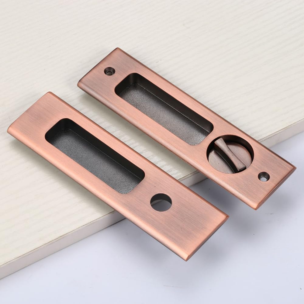 Hoconnie Pocket Door Handle Sliding Door Lock Pocket Door Lock Invisible Recessed Door Handle 160mm No Key (Red Copper)