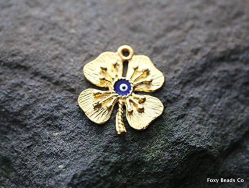 Foxy Findings Four Leaf Clover Evil Eye Charm 24k Fine Gold Plating Set of 1 - EE074