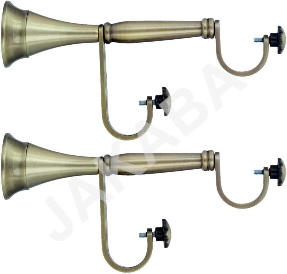 JAKABA Zinc Antique Brass Heavy Double Rod Supports (Curtain Brackets) - Pack of 1 Pair (2 Pcs)