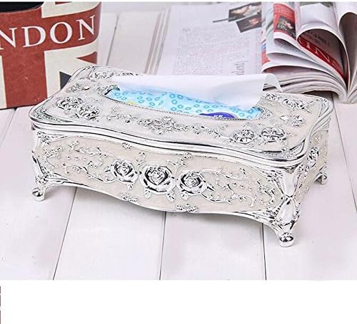 DB&amp;PEISHI Metal Vintage Style luxury Zinc Alloy Square Tissue Box , white and silver (ordinary)
