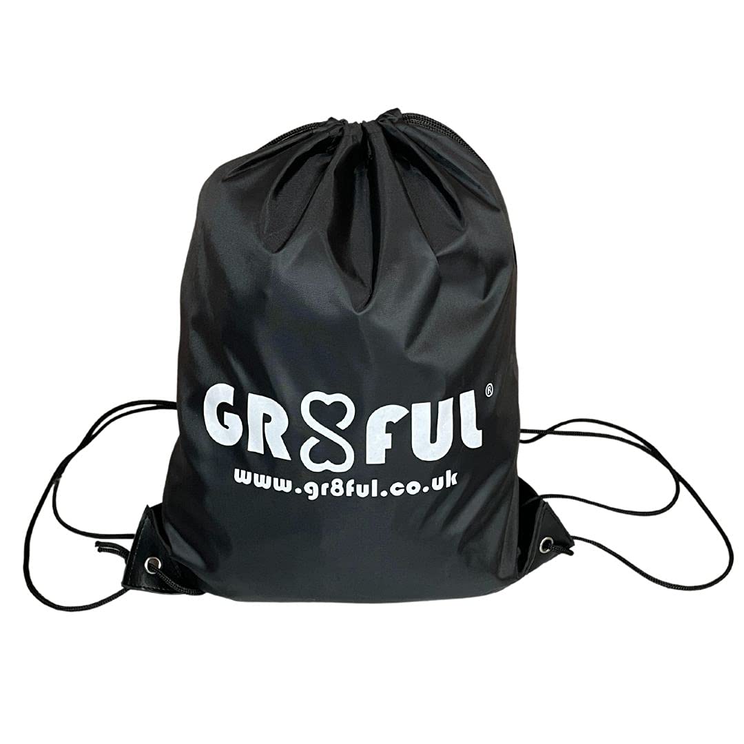 gr8ful® Drawstring Bag | Mens, Womens, Boys or Girls Gym Sack | Fab for all Sports, Swimming, Running, Bike, PE, School, Beach, Boot, Shoe, Gift, Wash, Wet, Laundry Party Bag | Rucksack Backpack Black