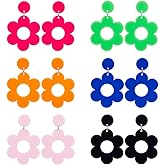ANATTASOUL 6 Pairs 6 Colors Acrylic Flower Earrings for Women Colorful Daisy Hollow Earrings Pink Flower Earrings Vintage Resin Floral Earrings Fashion Jewelry Costume Party Birthday Gift