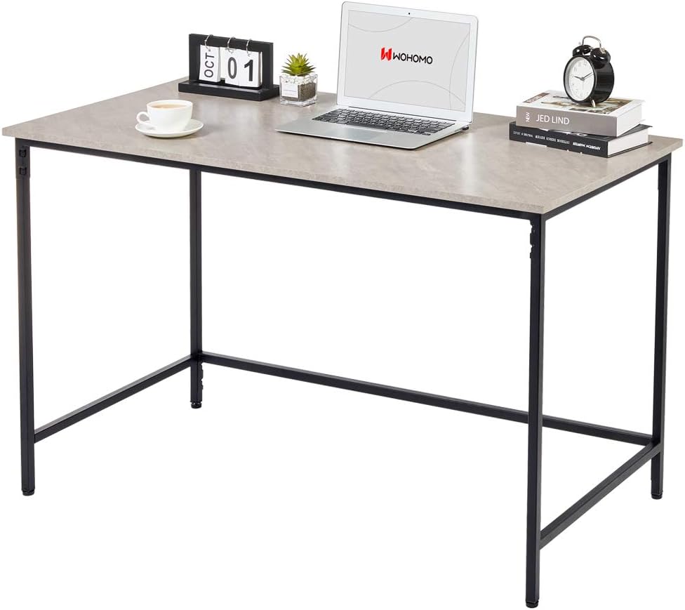 WOHOMO Small Computer Desk 39’’ Simple Modern Style Study Desk for Home Office, Snap Metal Frame Wood Work Desk Easy Assembly, Gray Marble