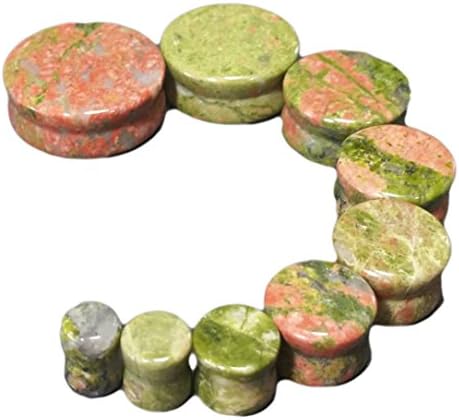 PAIR 8g-1" Unakite Stone Plugs Tunnels Gauges (8g (3mm))