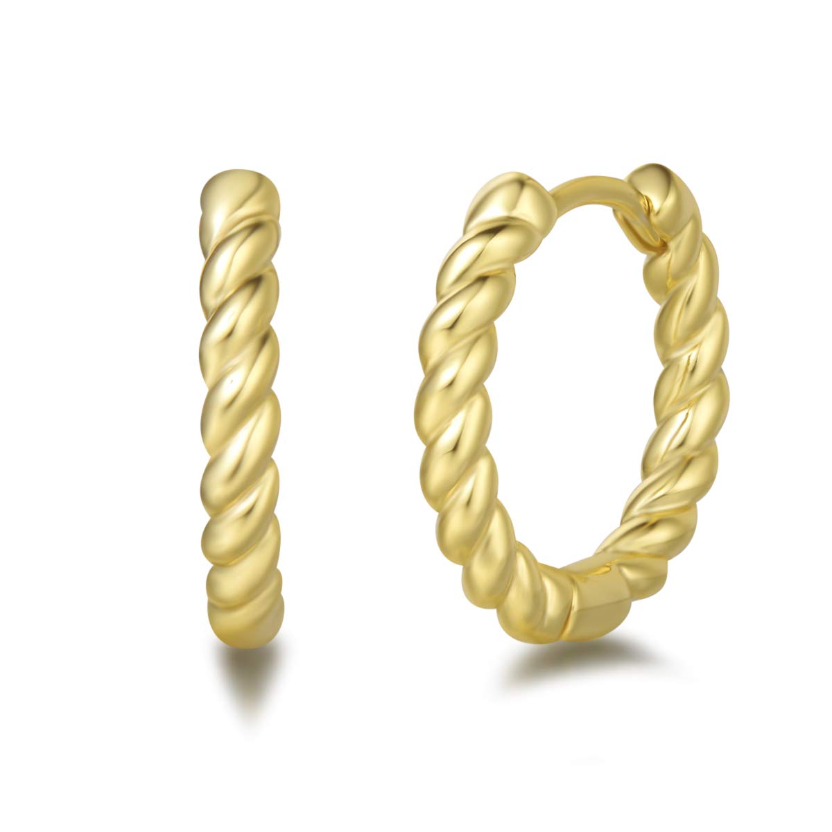 Solid 925 Sterling Silver with Yellow Gold Plated Small Round Twist Hinged Huggie Hoop Earrings Jewellery Gift For Women Girls - Diameter: 18 mm