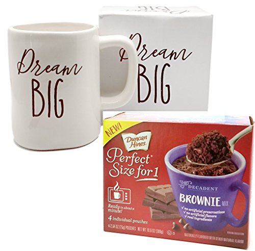 College Student Gift Dream Big Mug In Gift Box with 4 Mug Cake Mix Pouches Bundle (Chocolate Brownie)