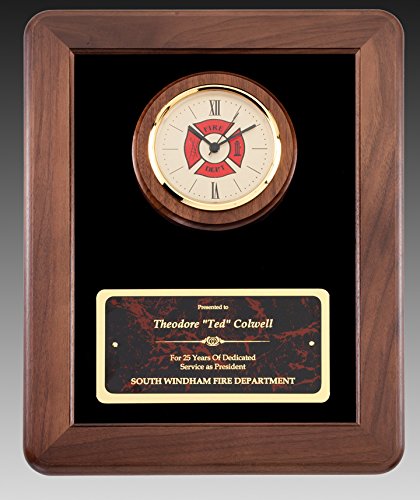 Fireman Award CLOCK Frame with Maltese Insignia Genuine Walnut