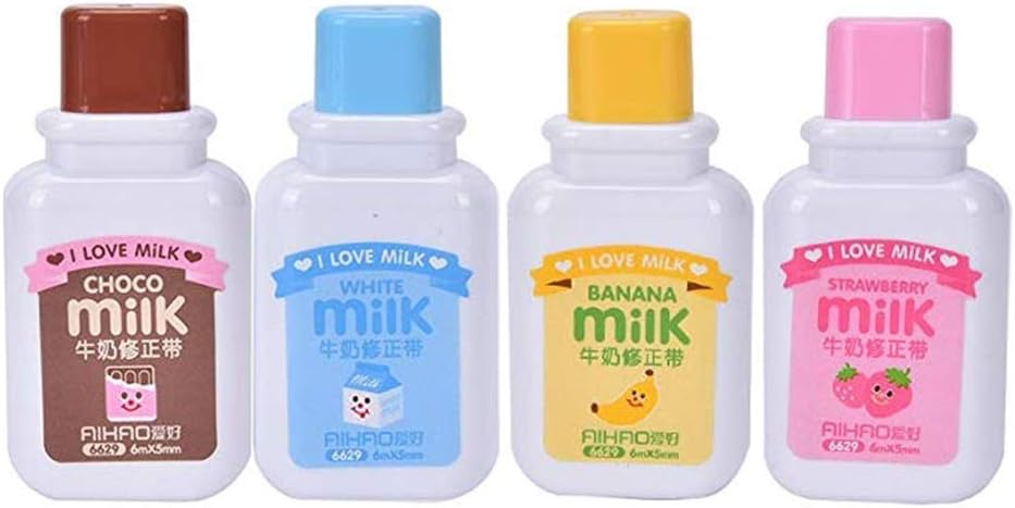Lucky Fitness 4PCS Cute Milk Bottle Style Correction Tape Office School Supplies (Random Color)