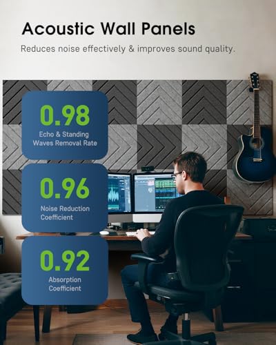 Woovio Sound Proofing Panels, 12 Pack Self-Adhesive acoustic wall panels High Density Acoustic Panels for Podcast Studio, Living Room, Offices 30x30x0.9cm White
