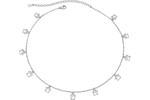 LADYTREE S925 Sterling Silver Puppy Dog Cat Pet Paw Print Choker Disc Chain Statement Pendant Necklace Jewelry for Women 13+3 inches
