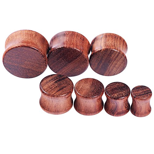 Longbeauty 2Pair Vintage Brown Natural Wood Double Flared Hollow+Saddle Tunnels Ear Plugs Stretcher Gauges 20MM=3/4" - Thumbnail 2