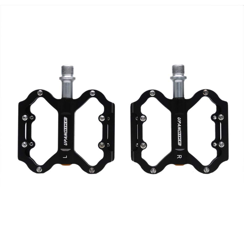 UPANBIKE Triple Bearings Bike Pedals Aluminum Flat Platform CR-MO Spindle(Black)