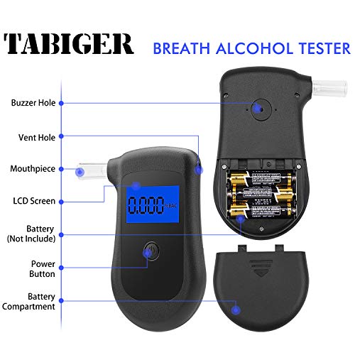TABIGER Breathalyzer Portable Breath Alcohol Tester with Semi- Conductor Sensor and LCD Screen for Personal Home Use and Drivers, Drinkers, Breath Alcohol Detector with Replaceable Mouthpieces