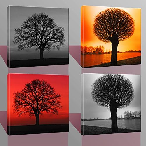 LYGLO 4 Seasons Modern Landscape Tree Painting Canvas Wall Art For Home Decor And Living Room Size 12x12inchx4pcs/set