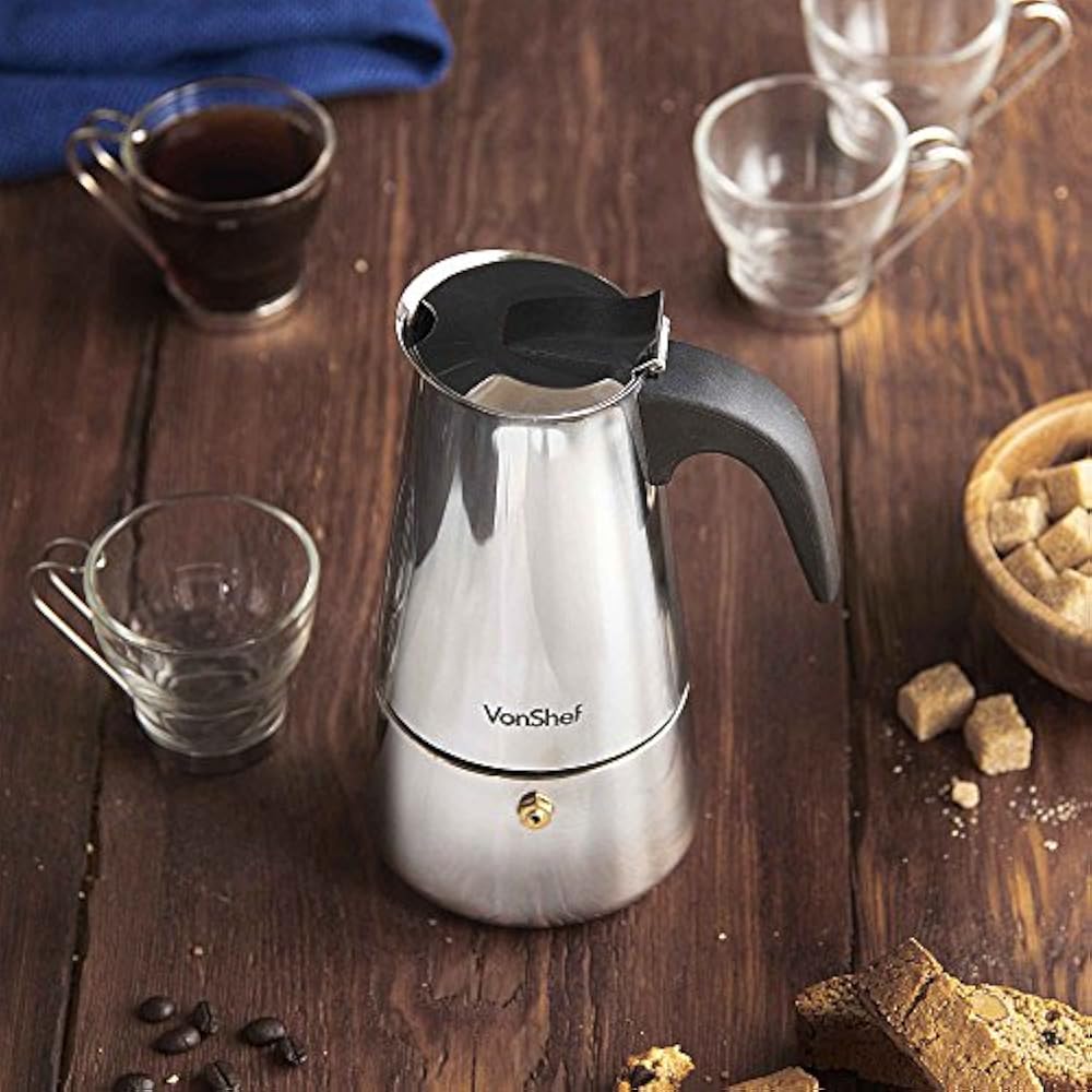VonShef Percolator Stove Top Espresso Coffee Maker With 4 Glass