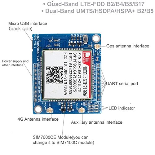 Geekstory 4G GPS GSM GPRS Module SIM7100A Development Board LTE WCDMA GNSS with Antenna for Arduino Raspberry Pi Window
